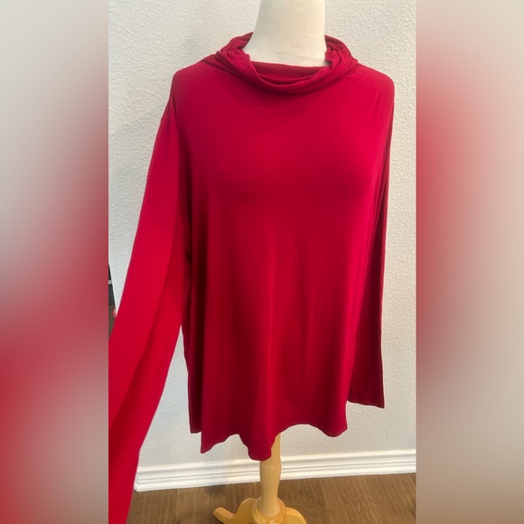 Chalet Red Bamboo Mock Neck Red Long Sleeve Top 3x